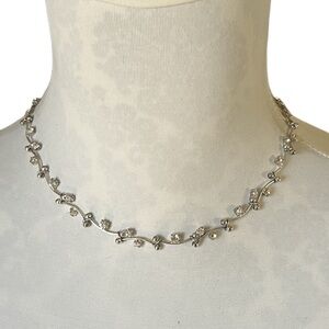 Elegant Silver-Tone Crystal Flower Vine Necklace